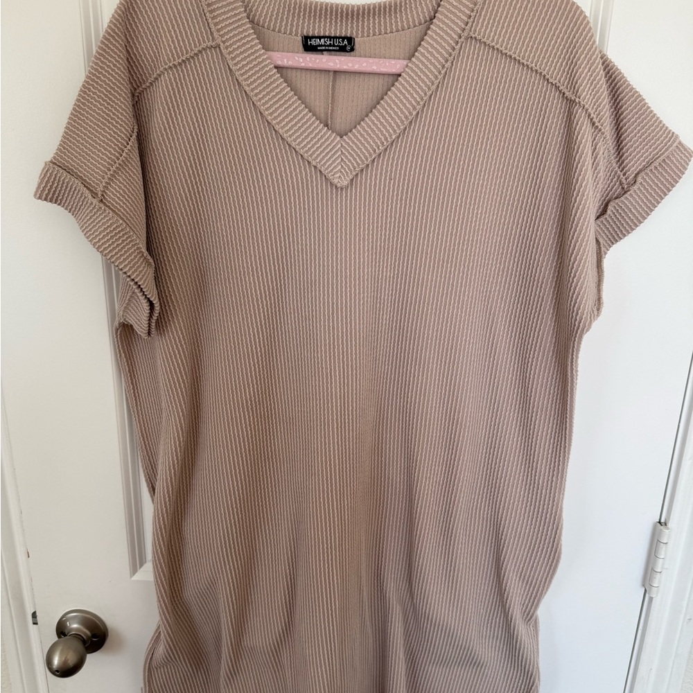 HEIMISH USA Ribbed Short Sleeve Top - Taupe
